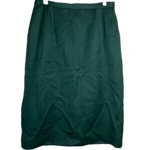 Vintage Pendleton 100% Wool Pencil Skirt 90s USA Knee Length Zip Green 12 32